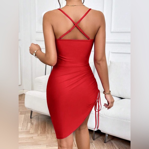 ❤️ SHEIN Privé Draped Collar Drawstring Side Crisscross Cami Dress Small - Picture 2 of 5